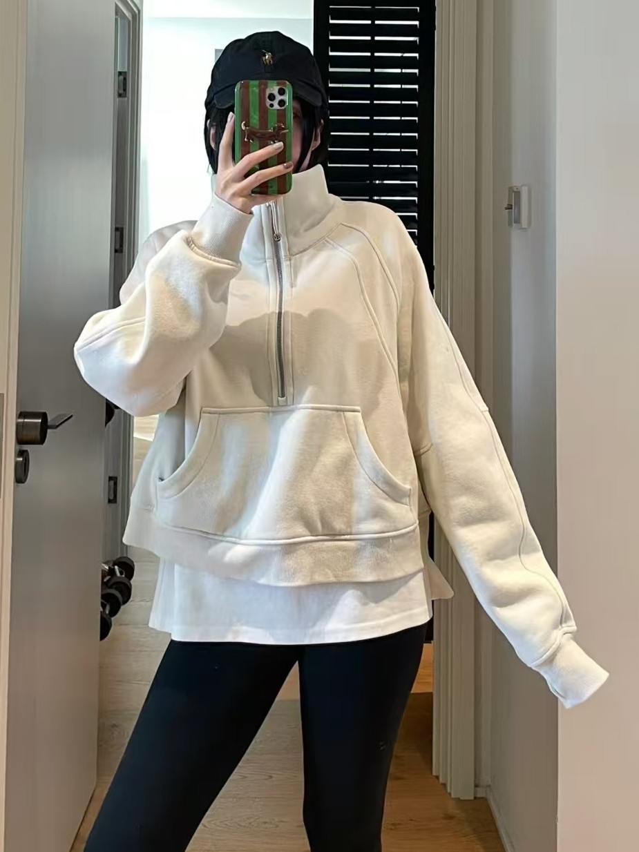 Lulu Scuba Cropped Funnel-Neck Half Zip