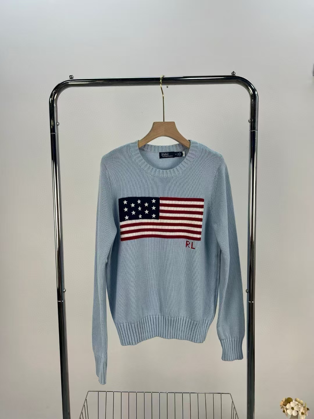 Ralph Lauren American Flag Intarsia Cotton Crewneck Sweater