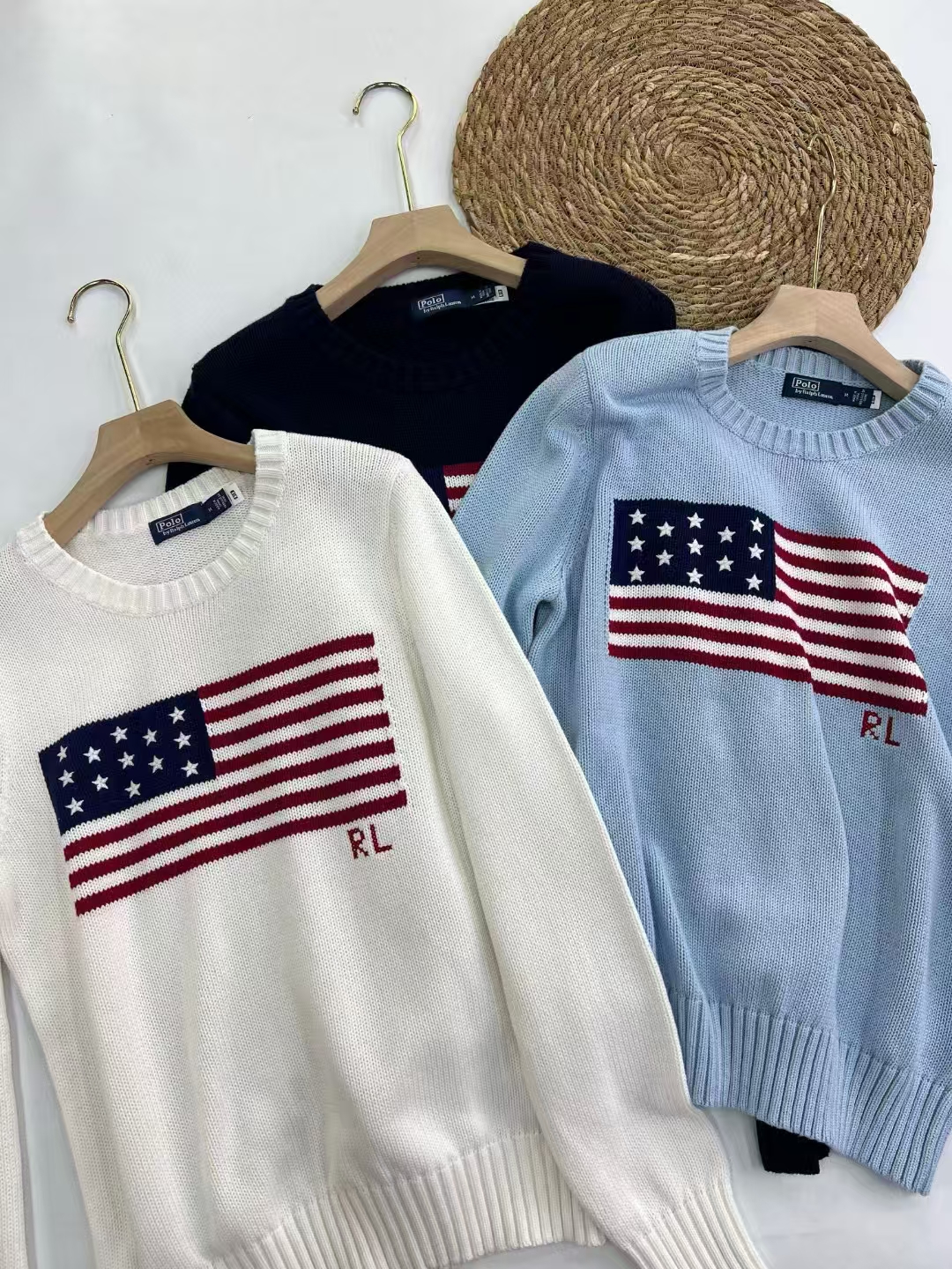 Ralph Lauren American Flag Intarsia Cotton Crewneck Sweater