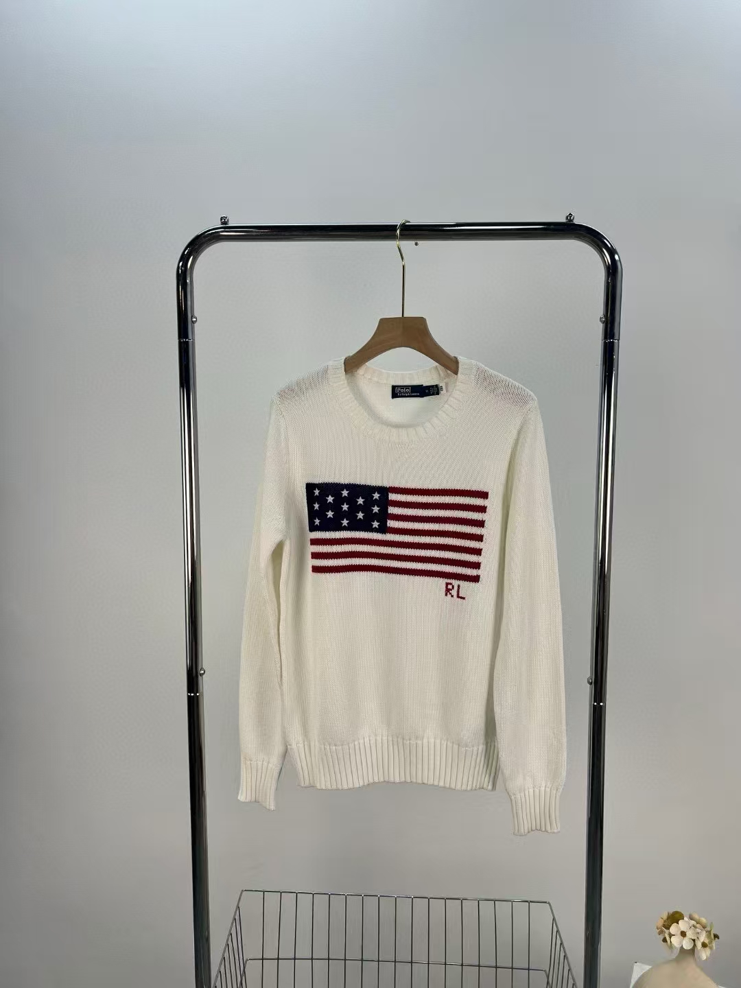 Ralph Lauren American Flag Intarsia Cotton Crewneck Sweater