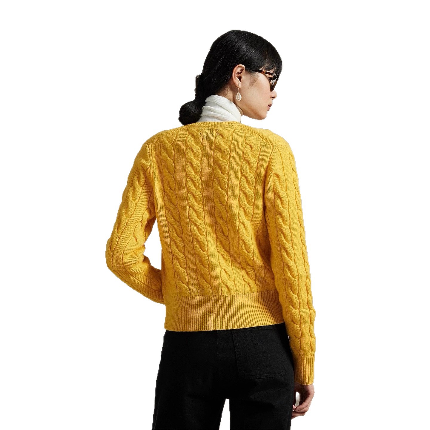 ralph lauren women's cable-knit cotton crewneck cardigan