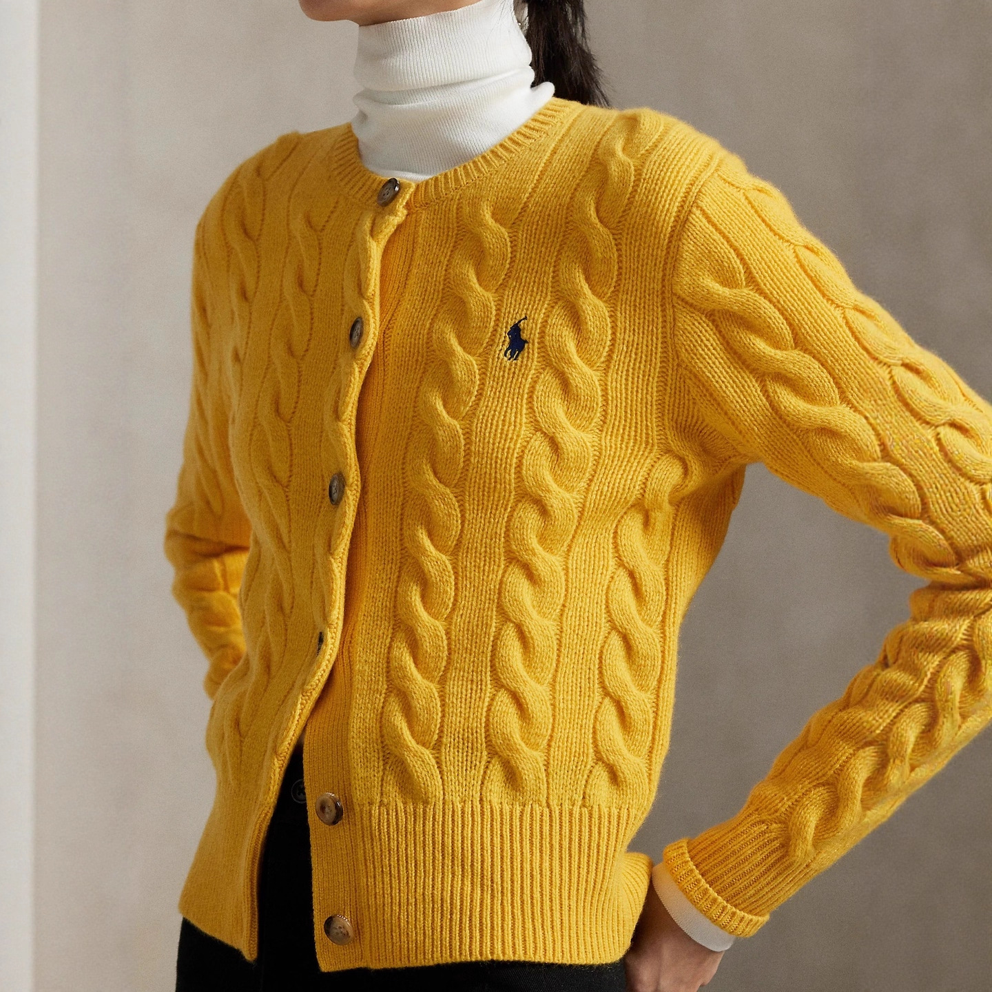 ralph lauren women's cable-knit cotton crewneck cardigan