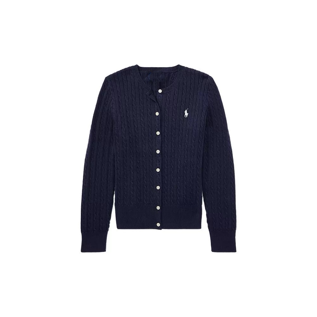ralph lauren women's cable-knit cotton crewneck cardigan