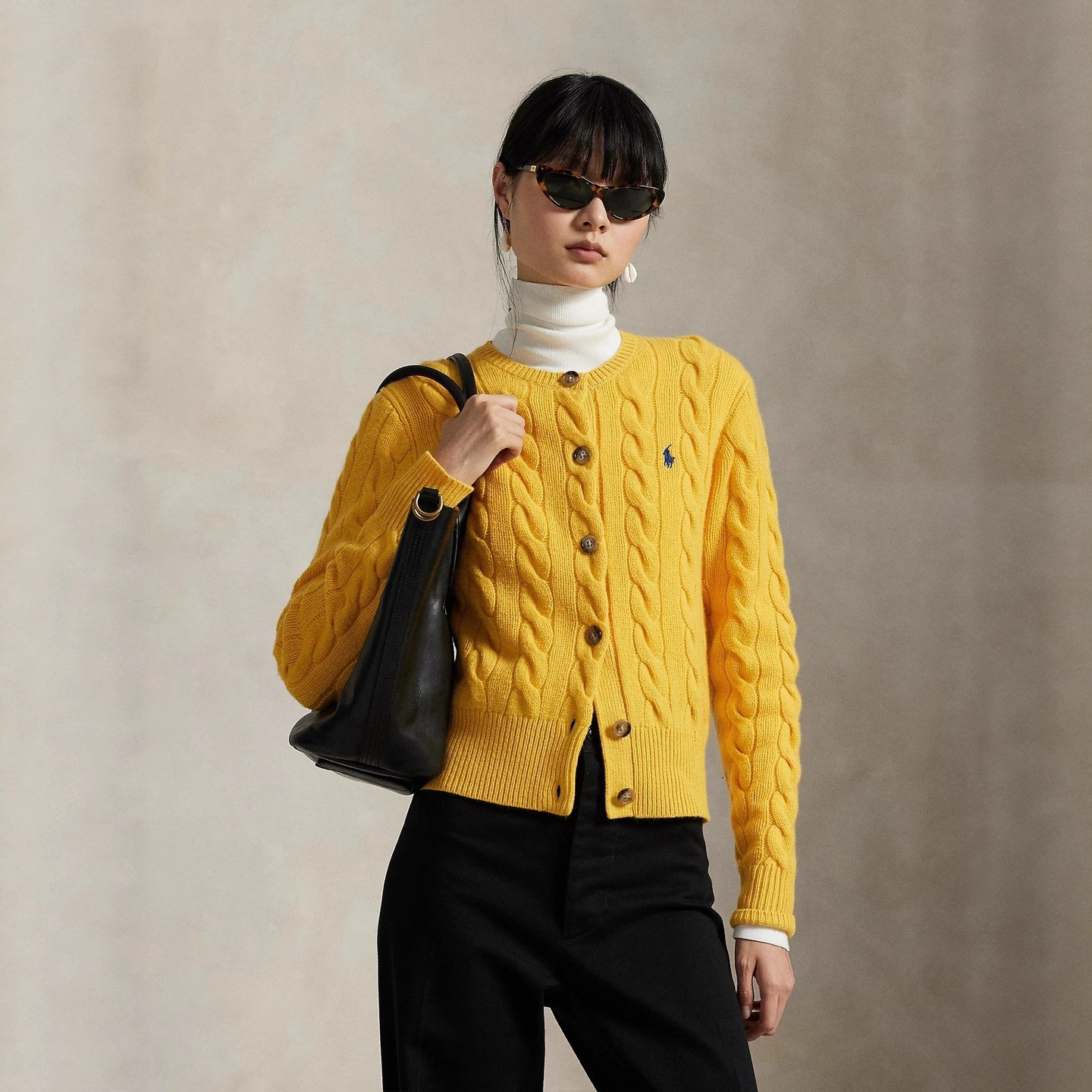 ralph lauren women's cable-knit cotton crewneck cardigan