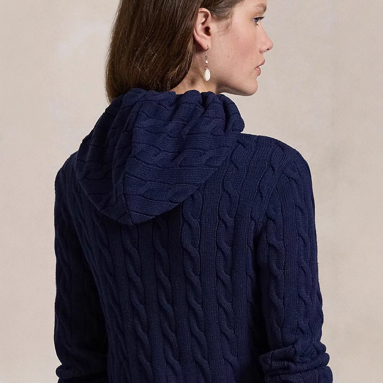 ralph lauren women's cable-knit cotton full-zip hoodie