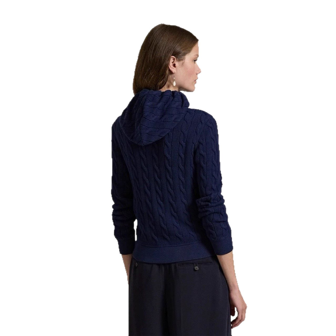 ralph lauren women's cable-knit cotton full-zip hoodie