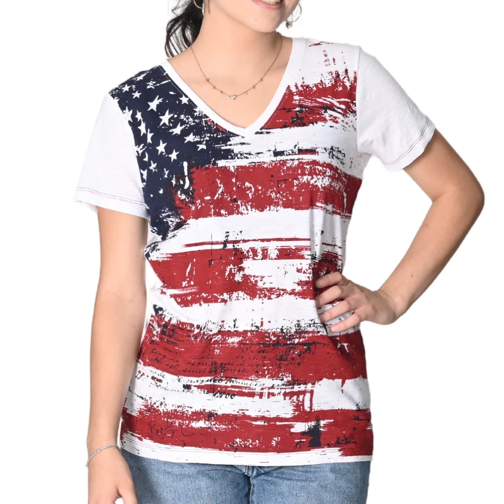 Women's Print Stars Stripes V-Neck T-Shirt