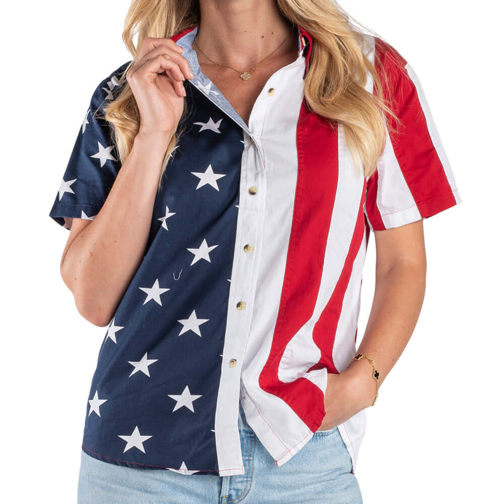 Women's Stars and Stripes 100% Cotton Short Sleeve Top