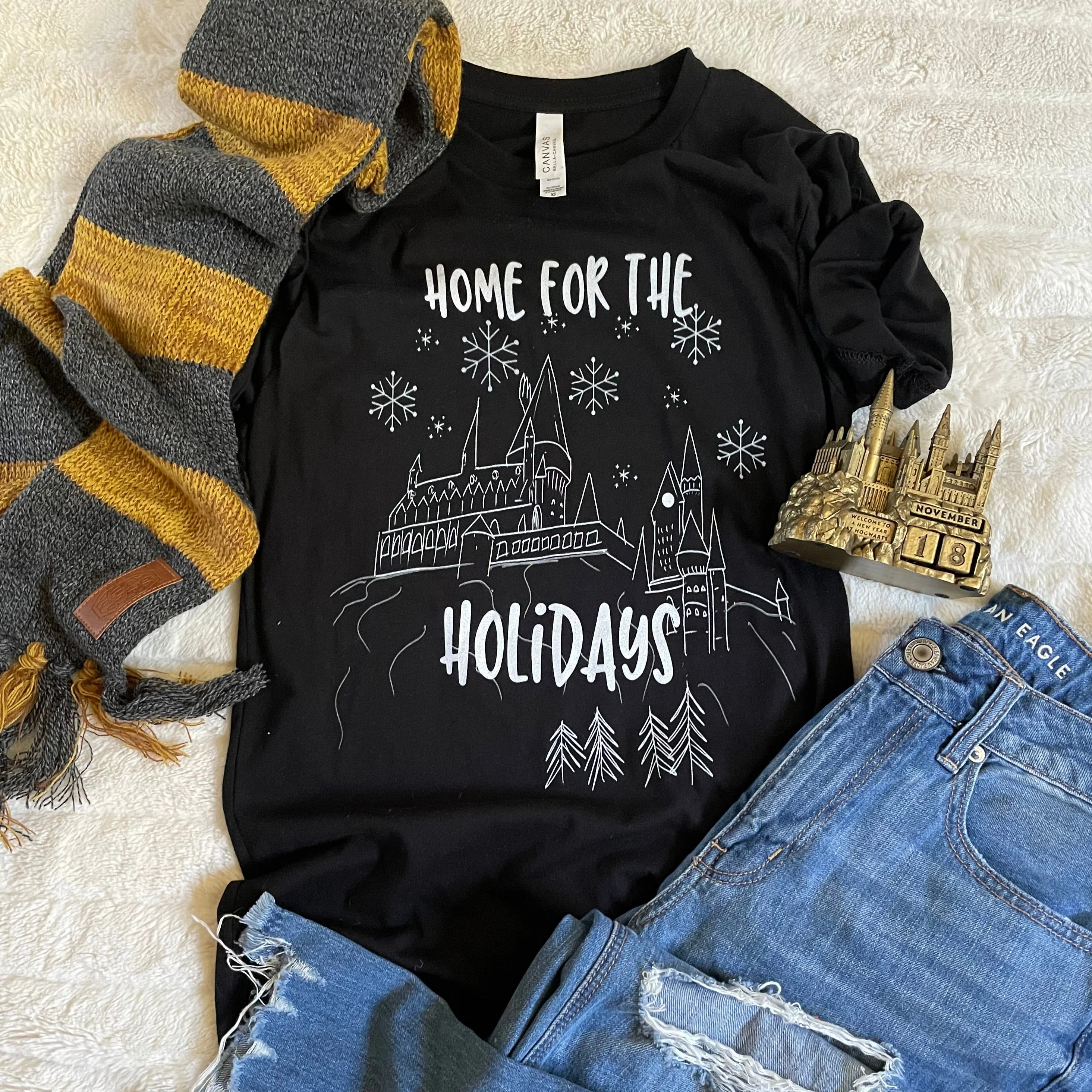 Home for the Holidays T-shirt Magical Christmas Castle Holiday Snowfall T-Shirt