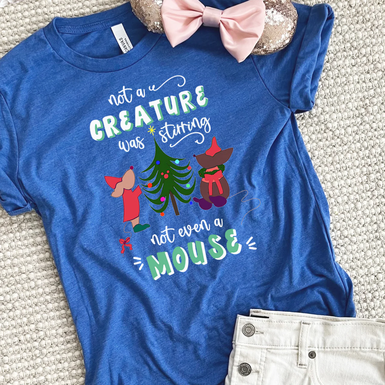 Disney Christmas Jaq and Gus T-Shirt Disney Cinderella Christmas Disney Shirt Christmas Tree Short-Sleeve Unisex T-Shirt