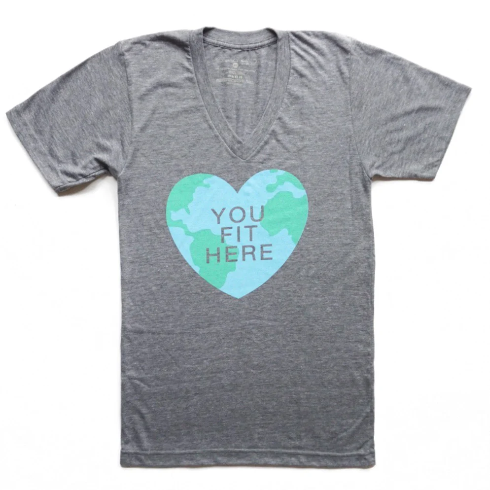 YOU FIT HERE GLOBE/HEART ADULT T-SHIRT