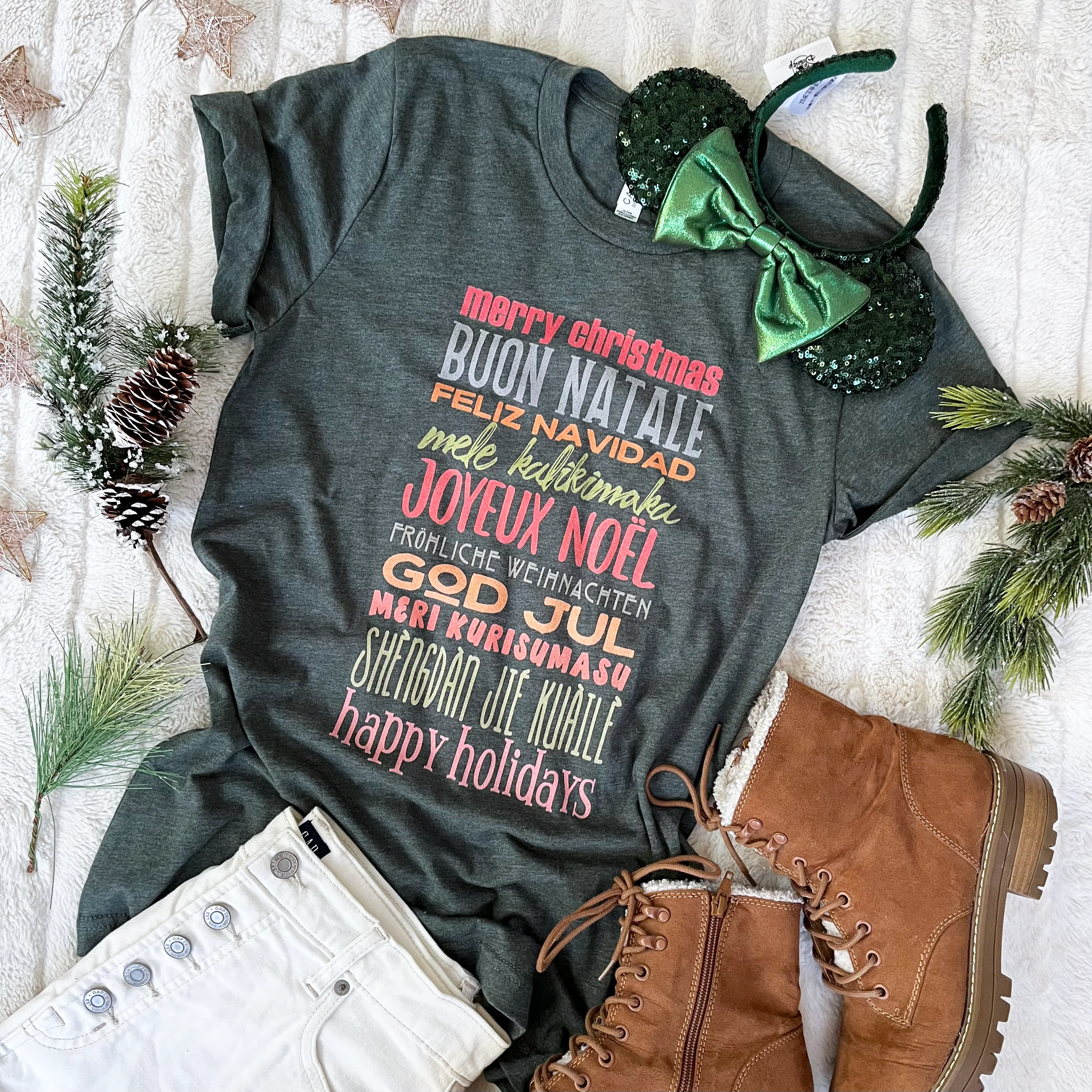 Christmas Greetings T-Shirt World Showcase Disney Shirt Many Languages EPCOT Word T-Shirt