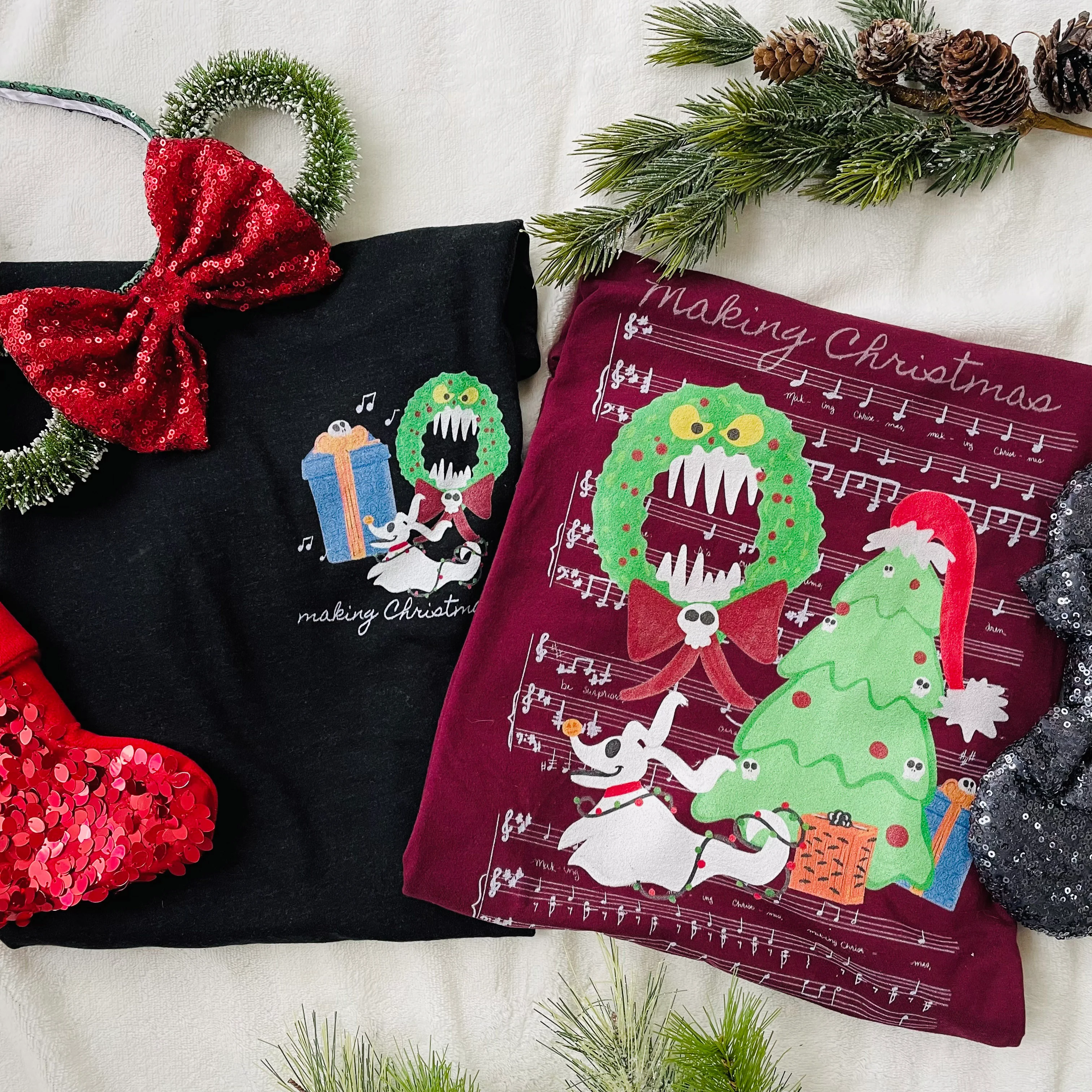 Nightmare Before Christmas T-Shirt Disney Holiday Making Christmas Music 2-Sided Unisex T-shirt