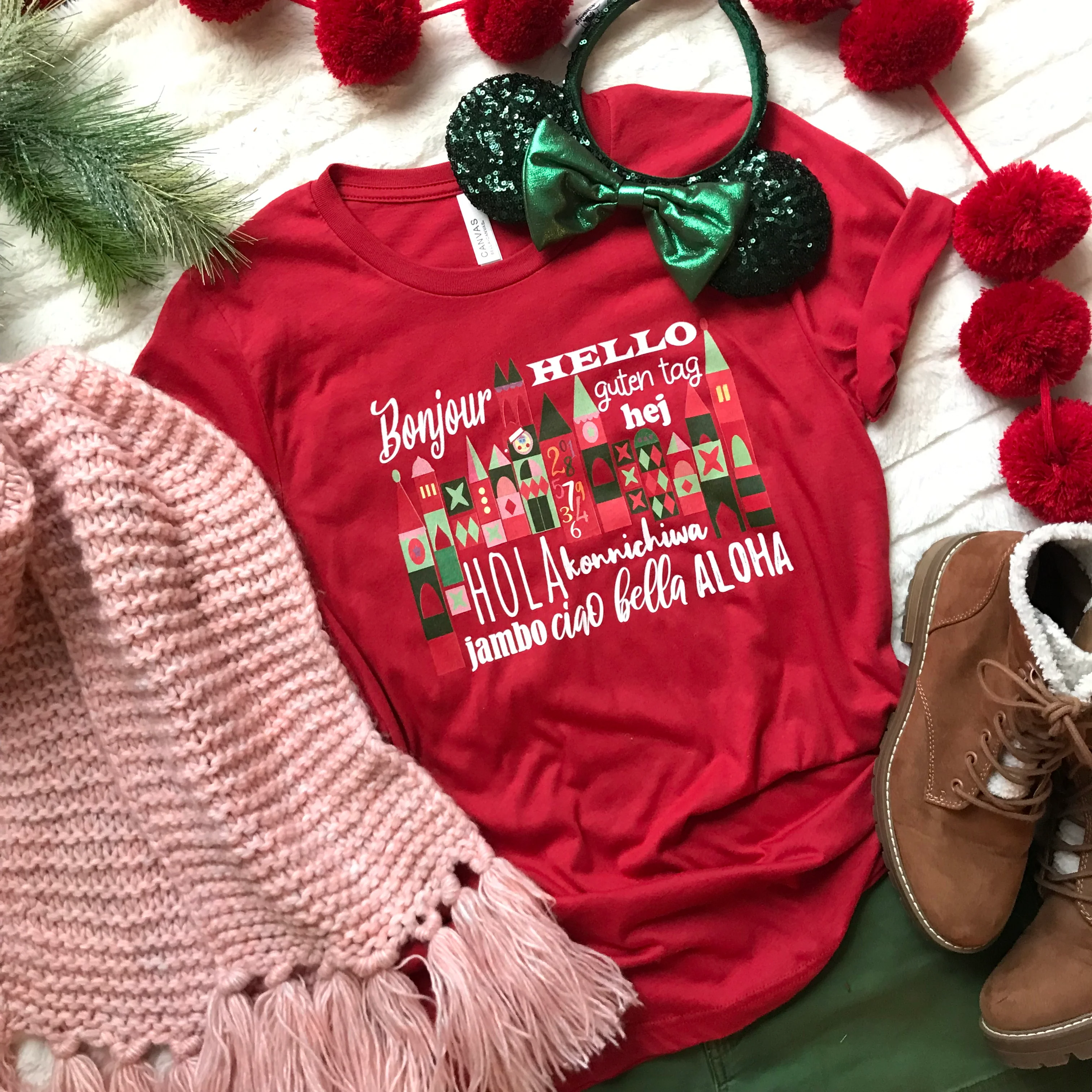 Small World Holiday T-Shirt Disney Small World Many Languages Christmas T-Shirt