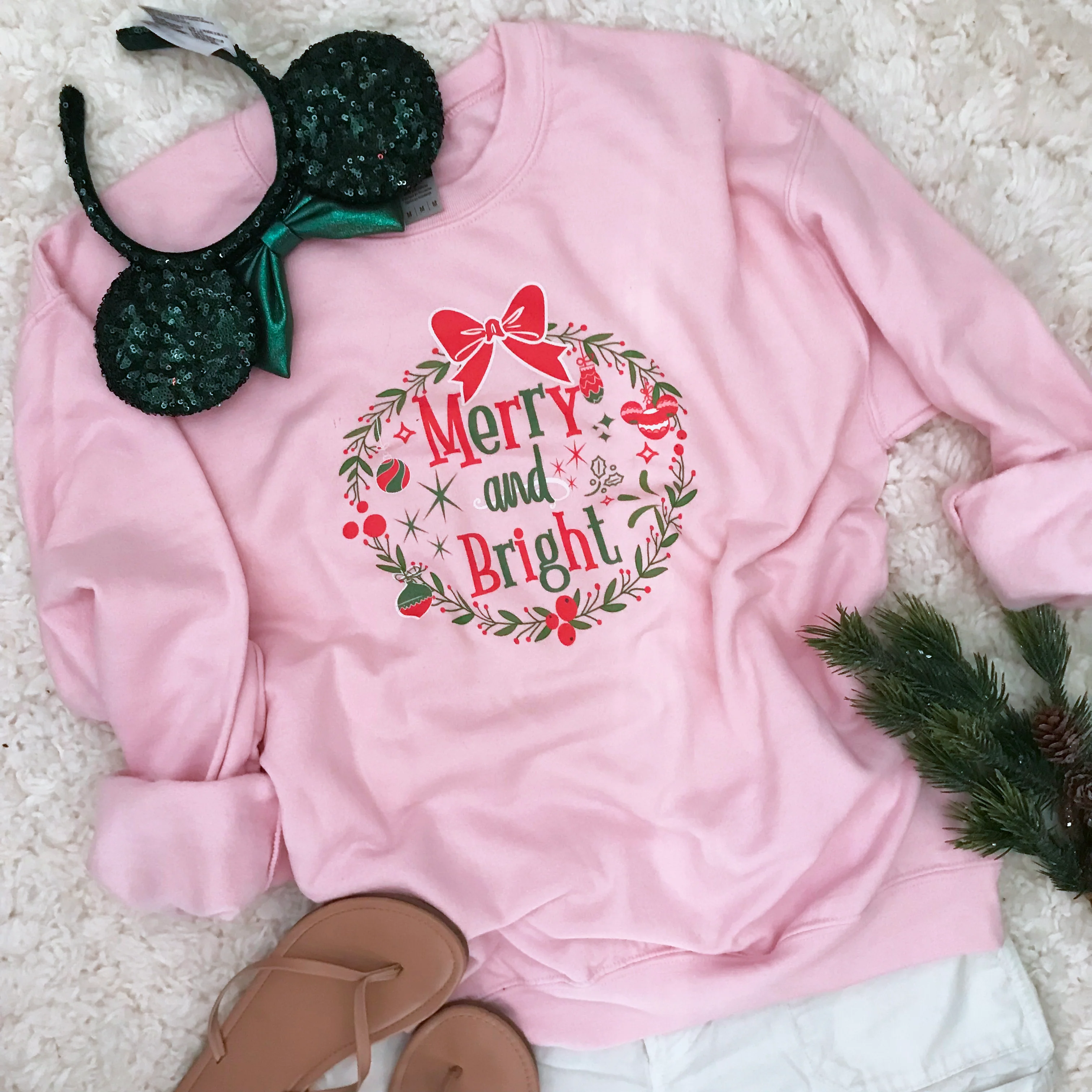 Merry and Bright Sweatshirt Disney Christmas Mickey Wreath Unisex Sweatshirt
