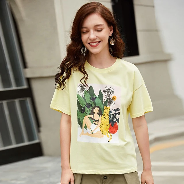 ARTKA 2019 Summer New Female T-Shirt Casual Fashion Cartoon Print O-Neck Short Sleeve Multicolor T-shirt For Women TA12493X