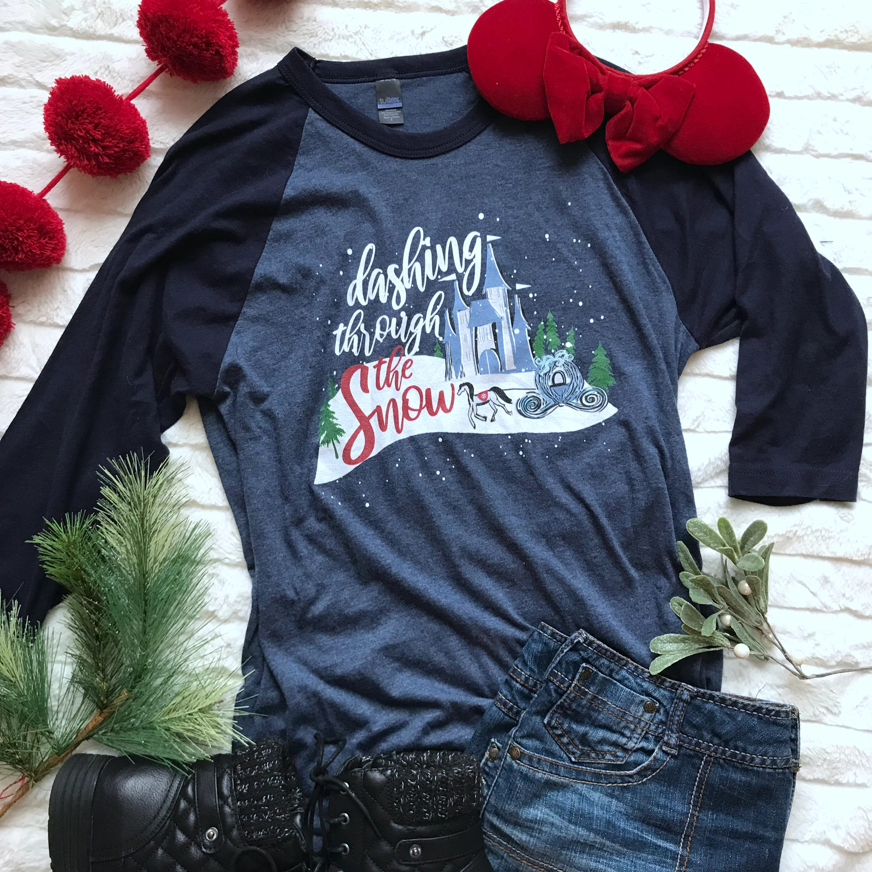 Cinderella Christmas Raglan Shirt Dashing Through the Snow Disney Shirt
