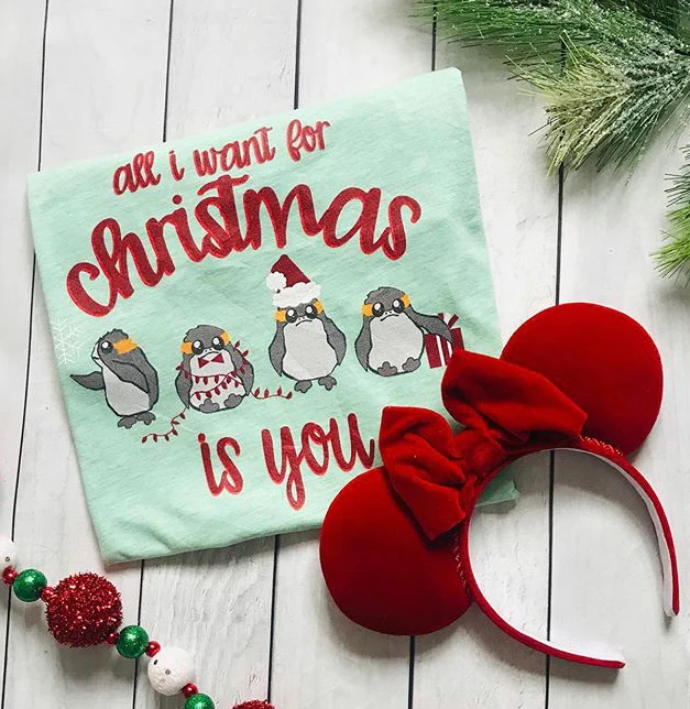 Christmas Star Wars Porg Unisex T-Shirt, All I want for Christmas is You.  Disney Inspired Tee