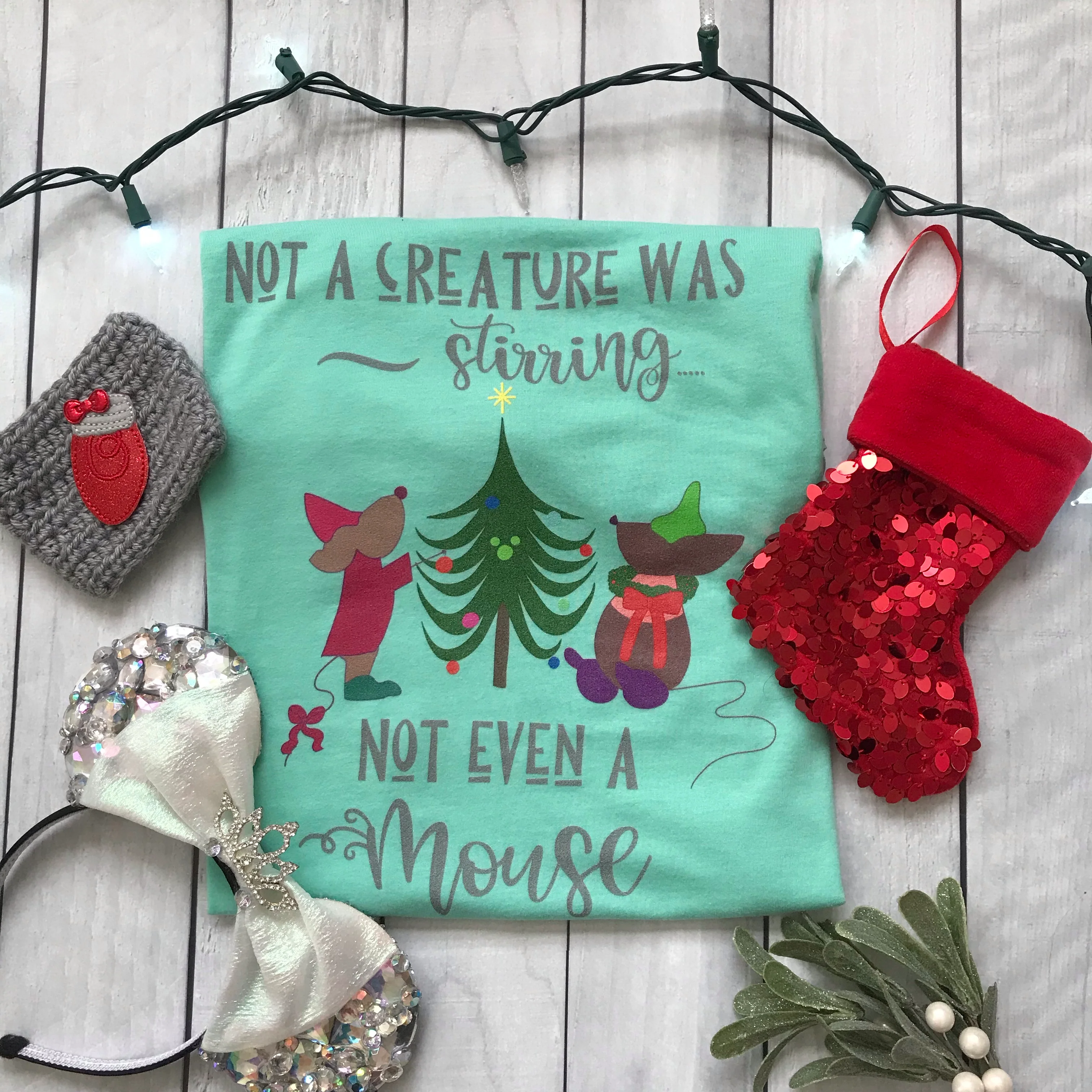 Disney Christmas Cinderella Jaq and Gus T-Shirt Disney Shirt Christmas Tree Short-Sleeve Unisex T-Shirt