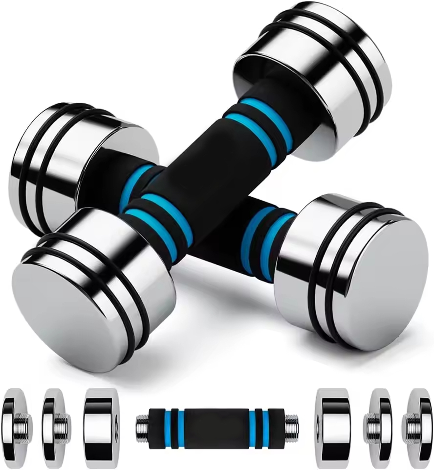 Steel Dumbbells Ultracompact & Adjustable Chrome Dumbbell with Foam Handles 5lb 10lb 15lb 20lb 50lb Home Gym Workout