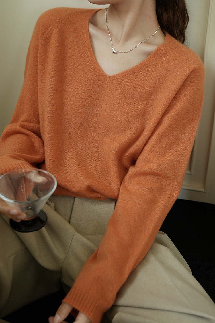 Women's orange peach collar sweater