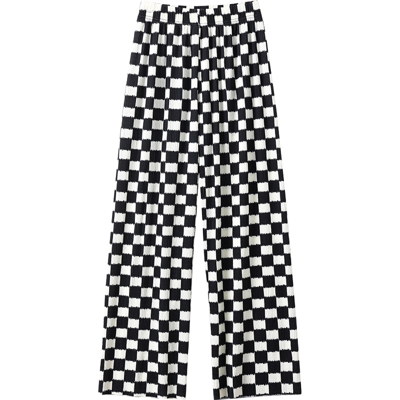 Women's black and white plaid trousers
