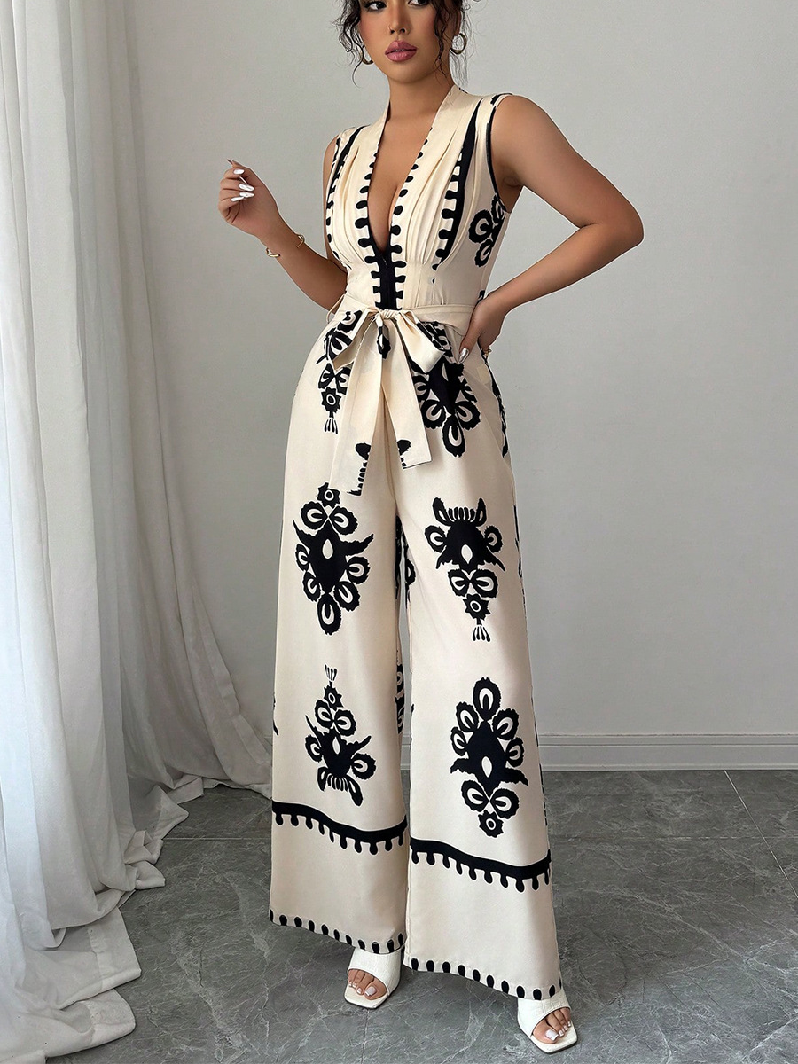 Sexy jumpsuit new style sleeveless belted jumpsuit for women