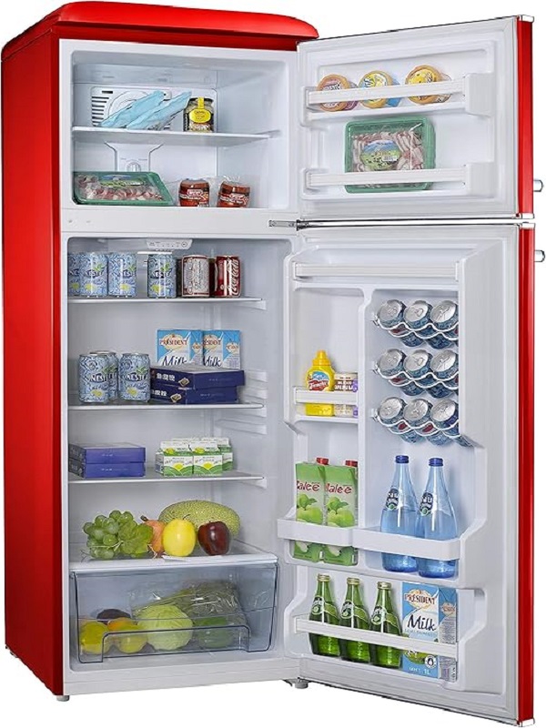 Galanz GLR12TRDEFR Refrigerator, Dual Door Fridge, Adjustable Electrical Thermostat Control with Top Mount Freezer Compartment, Retro Red, 12.0 Cu Ft
