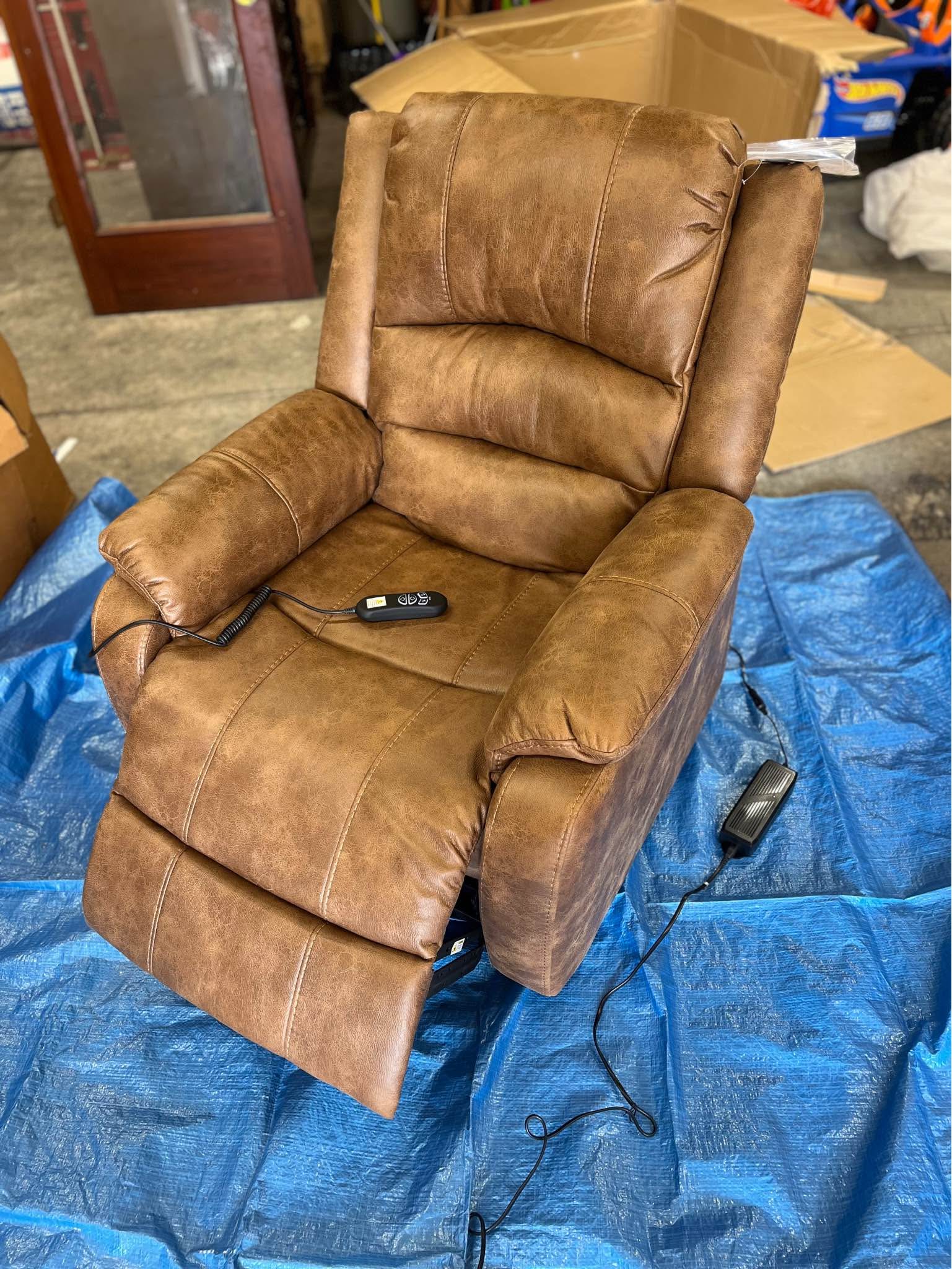 Signature Design by Ashley Yandel Faux Leather Electric Power Lift Recliner for Elderly, Brown