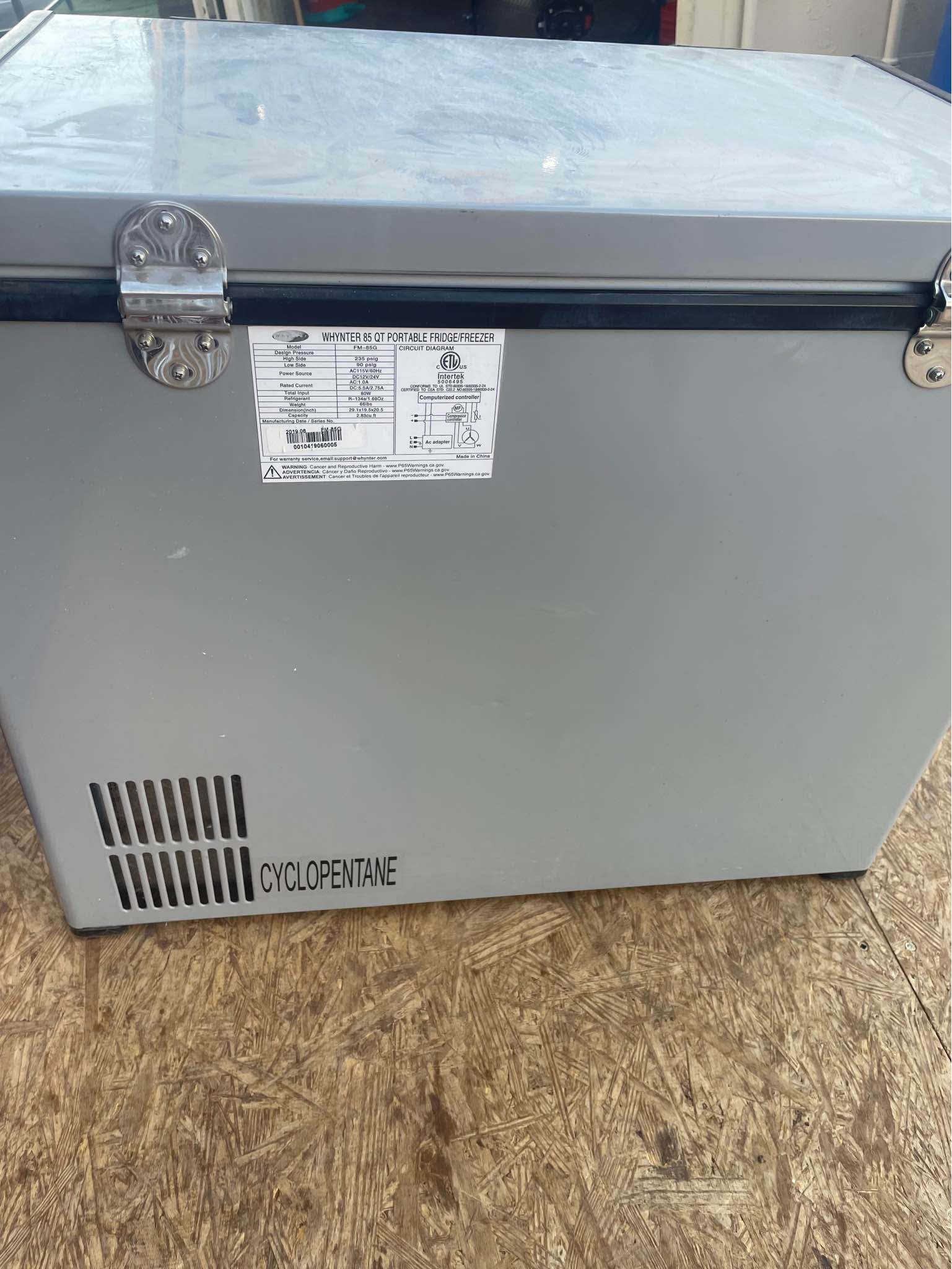 Whynter FM-85G 85 Quart Fridge Portable Refrigerator and Deep, AC 110V/ DC 12V, Real Chest Freezer with-8°F to 50°F Temperature Range, Gray