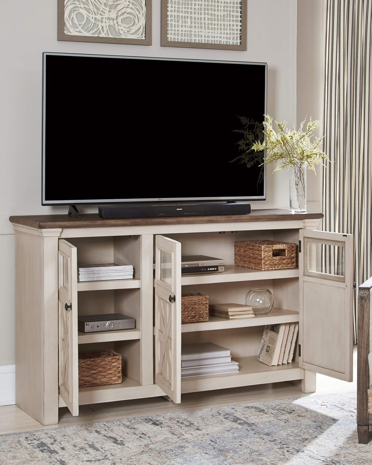 Signature Design by Ashley Bolanburg Farmhouse TV Stand Fits TVs up to 58
