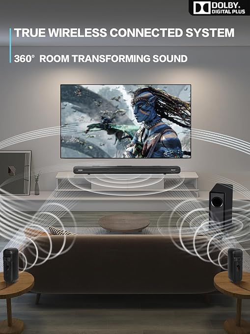5.1 CH Surround Sound Bar with Dolby Audio, Sound Bars for TV, Wireless Subwoofer & Rear Speaker, Dolby Digital Plus, Bluetooth 5.3, Surround Sound System for Home Theater, 4K & HD TVs| HDMI & Optical