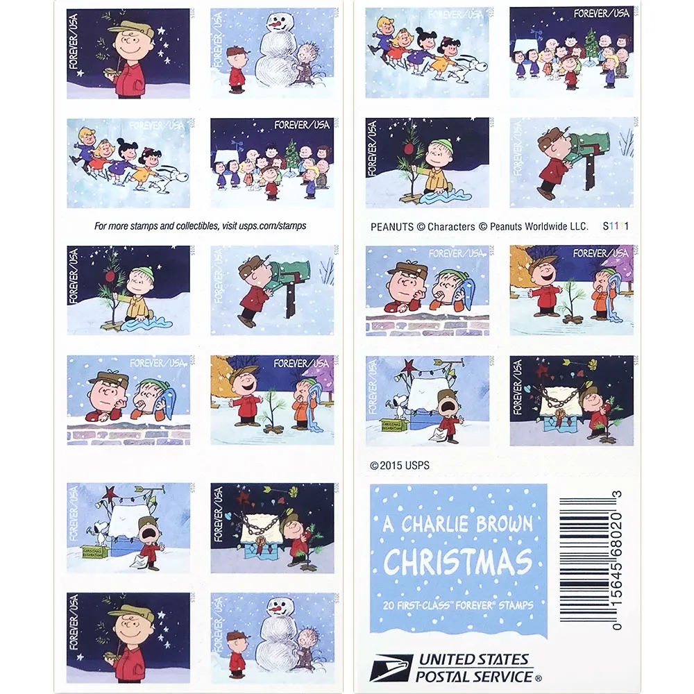 🎁[US Free Shipping]100 Pcs-1000Pcs Charlie Brown Christmas 2015 - Sheet of 20