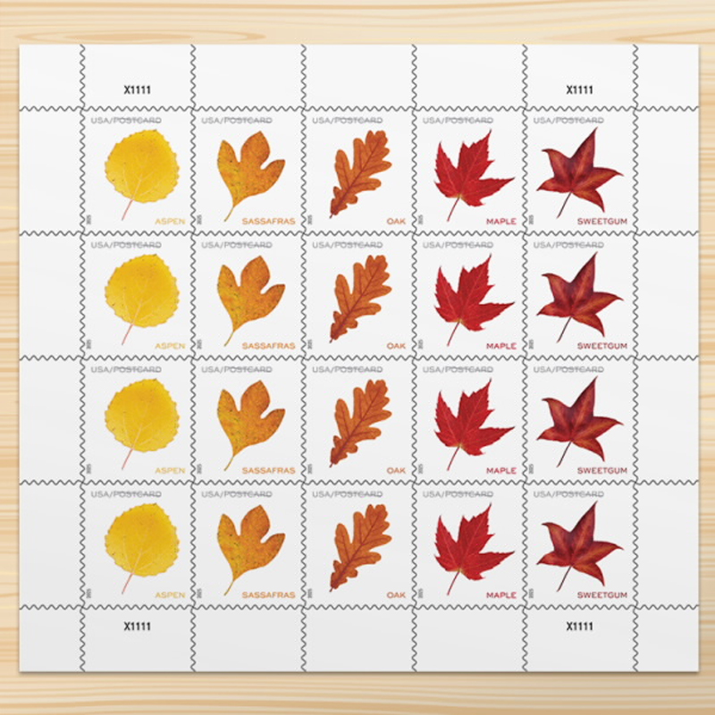 2025 Vibrant Leaves Postcard Stamps, Sheetof 20 Postcard |Multiple Stamp Designs and Formats