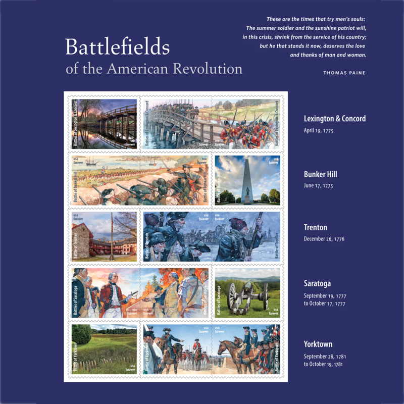 2025 Battlefields of the American Revolution Stamps Sheet of 15