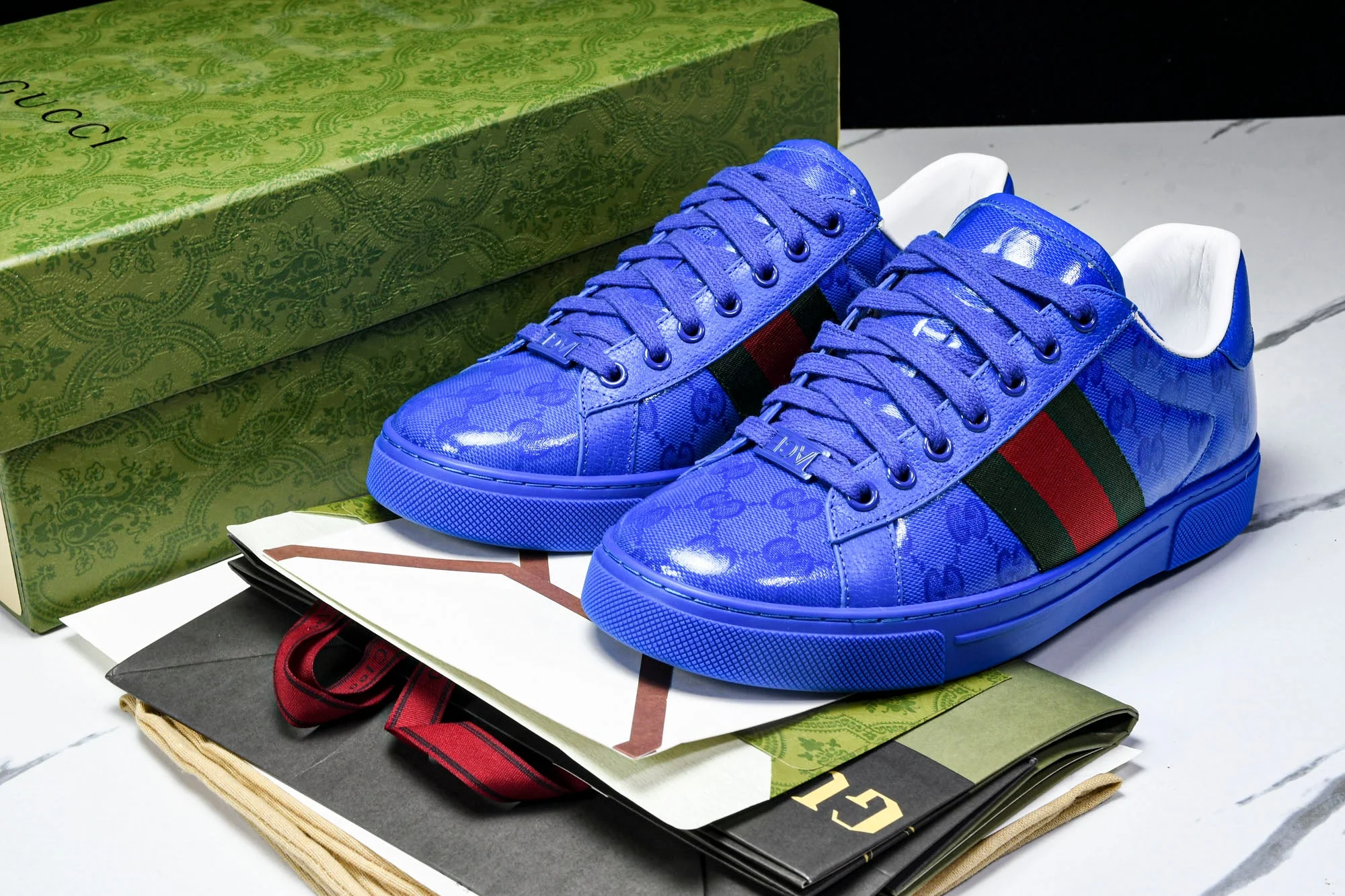 Guссi Ace Web 'Blue Monogram'