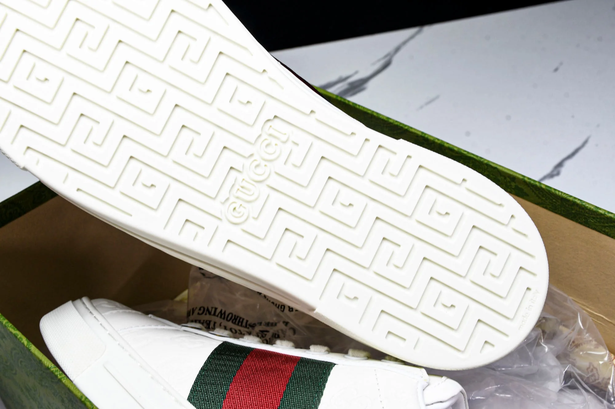 Guссi Ace Web 'Embossed White Monogram'