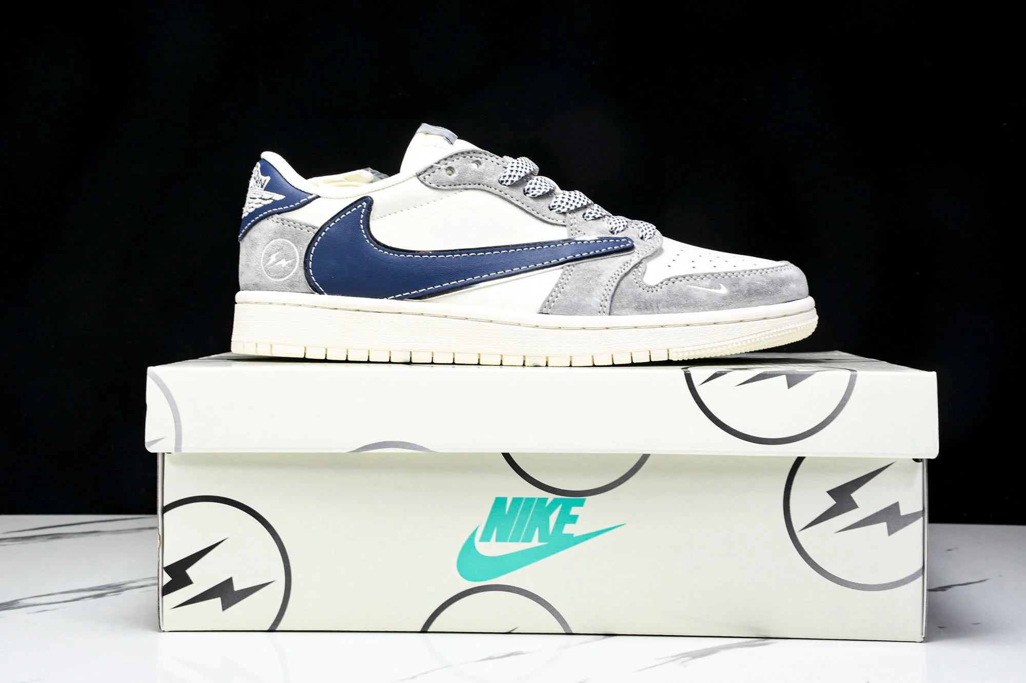 Travis Scott AJ1 Low x Fragment 'Grey Navy' (Custom)