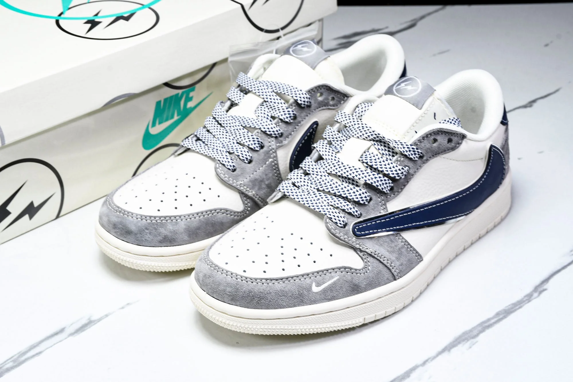 Travis Scott AJ1 Low x Fragment 'Grey Navy' (Custom)