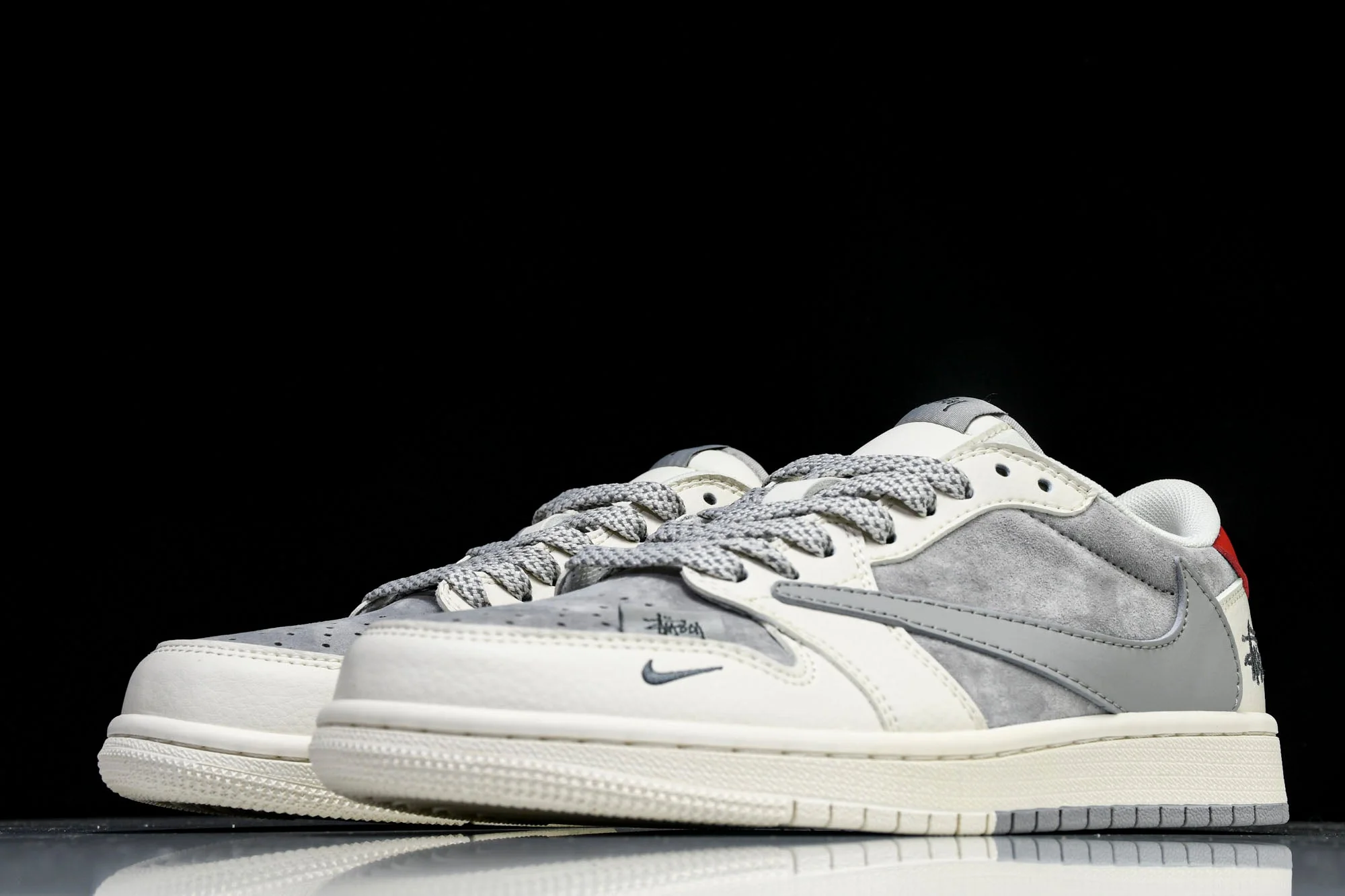 Travis Scott AJ1 Low x Stussy 'Grey White Red' (Custom)