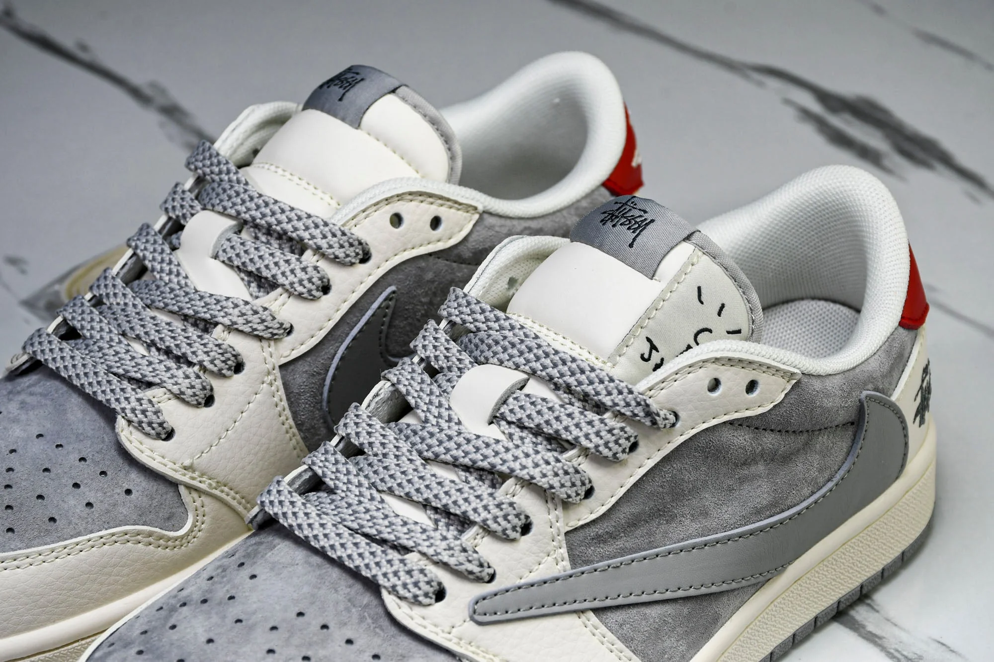 Travis Scott AJ1 Low x Stussy 'Grey White Red' (Custom)