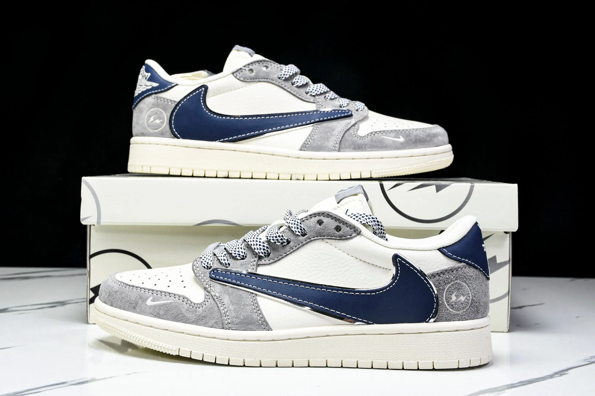 Travis Scott AJ1 Low x Fragment 'Grey Navy' (Custom)