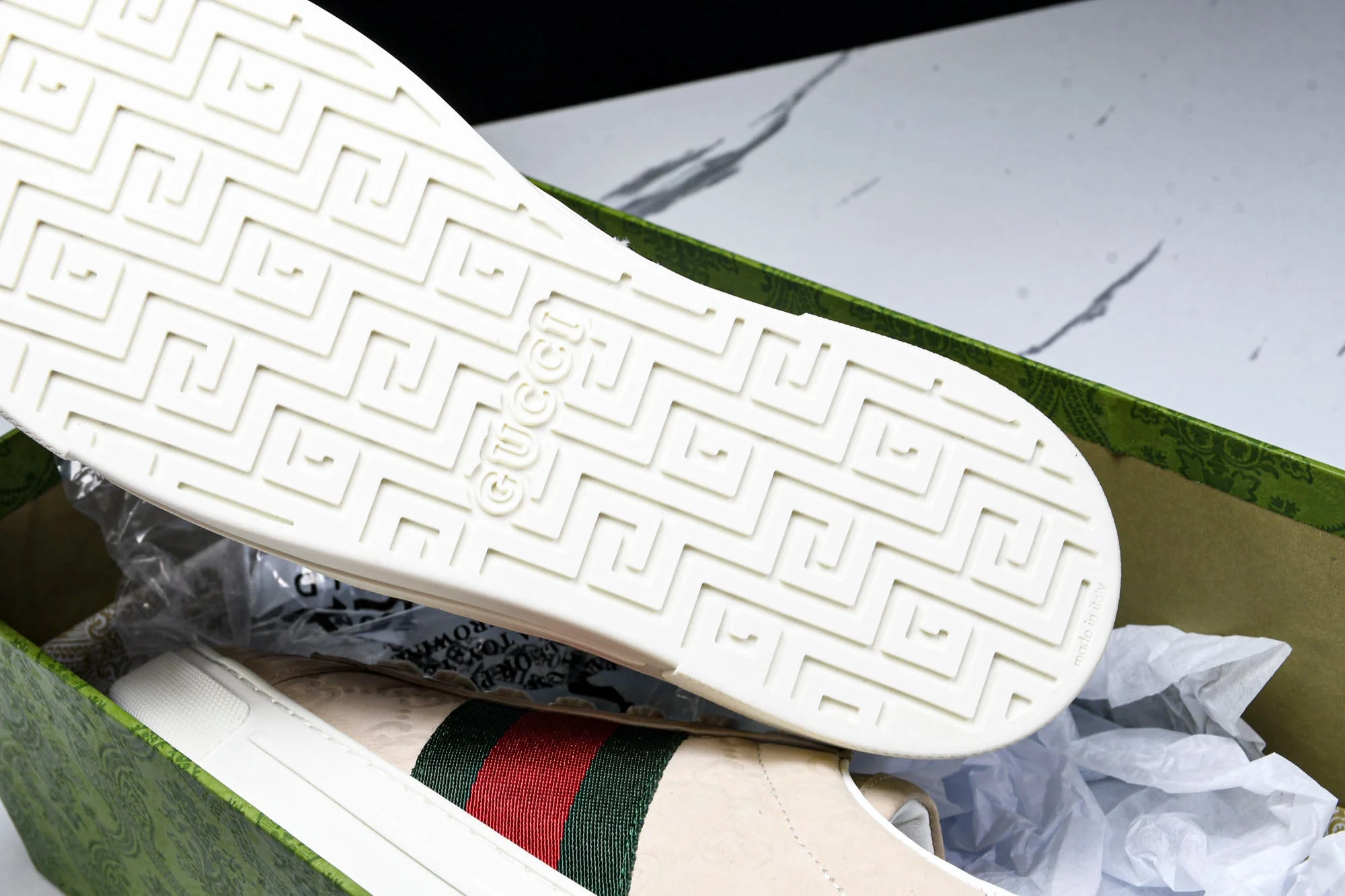 Guссi Ace Web 'Embossed Beige Monogram'