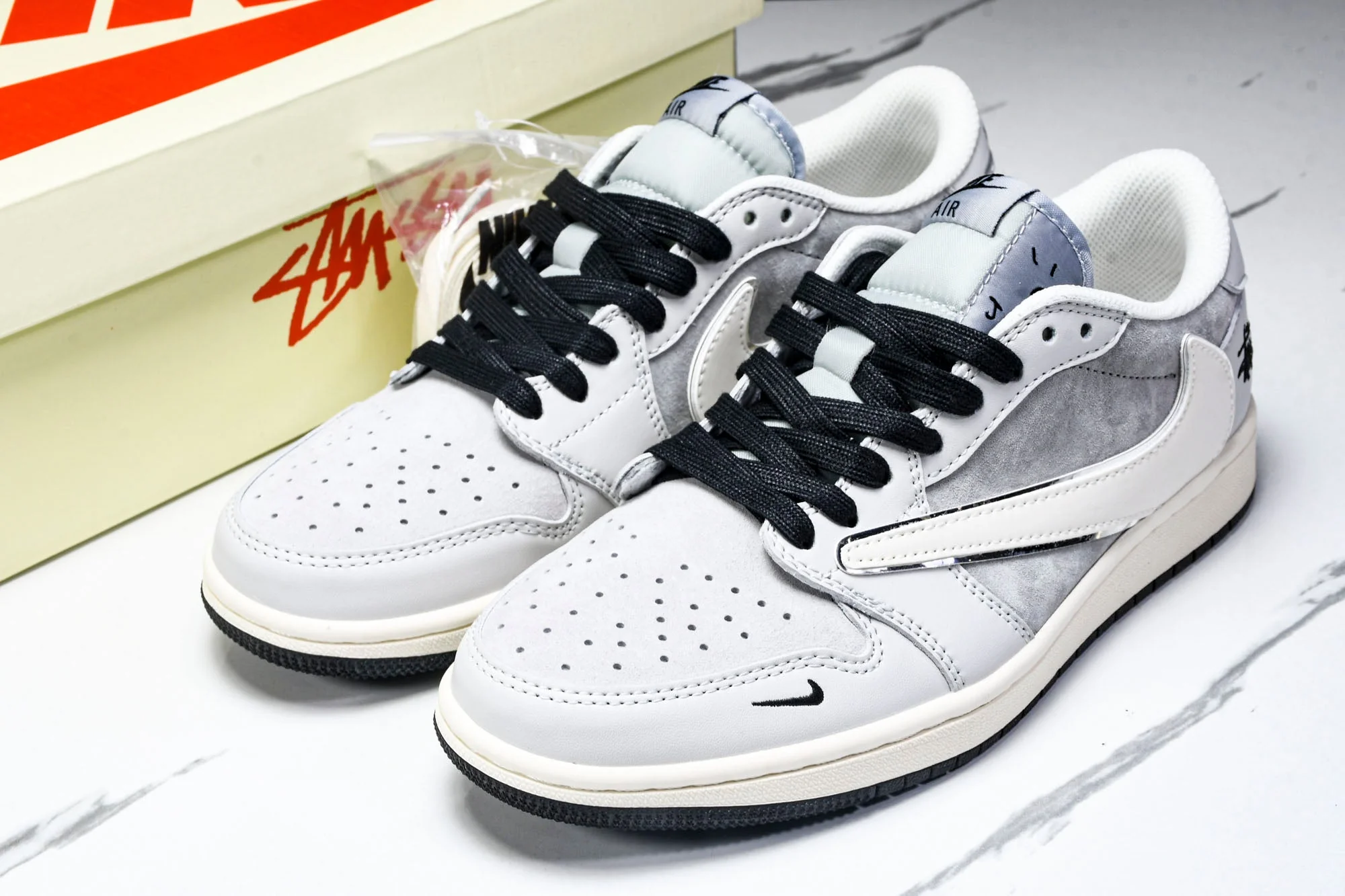 Travis Scott AJ1 Low x Stussy 'Silver Grey' (Custom)