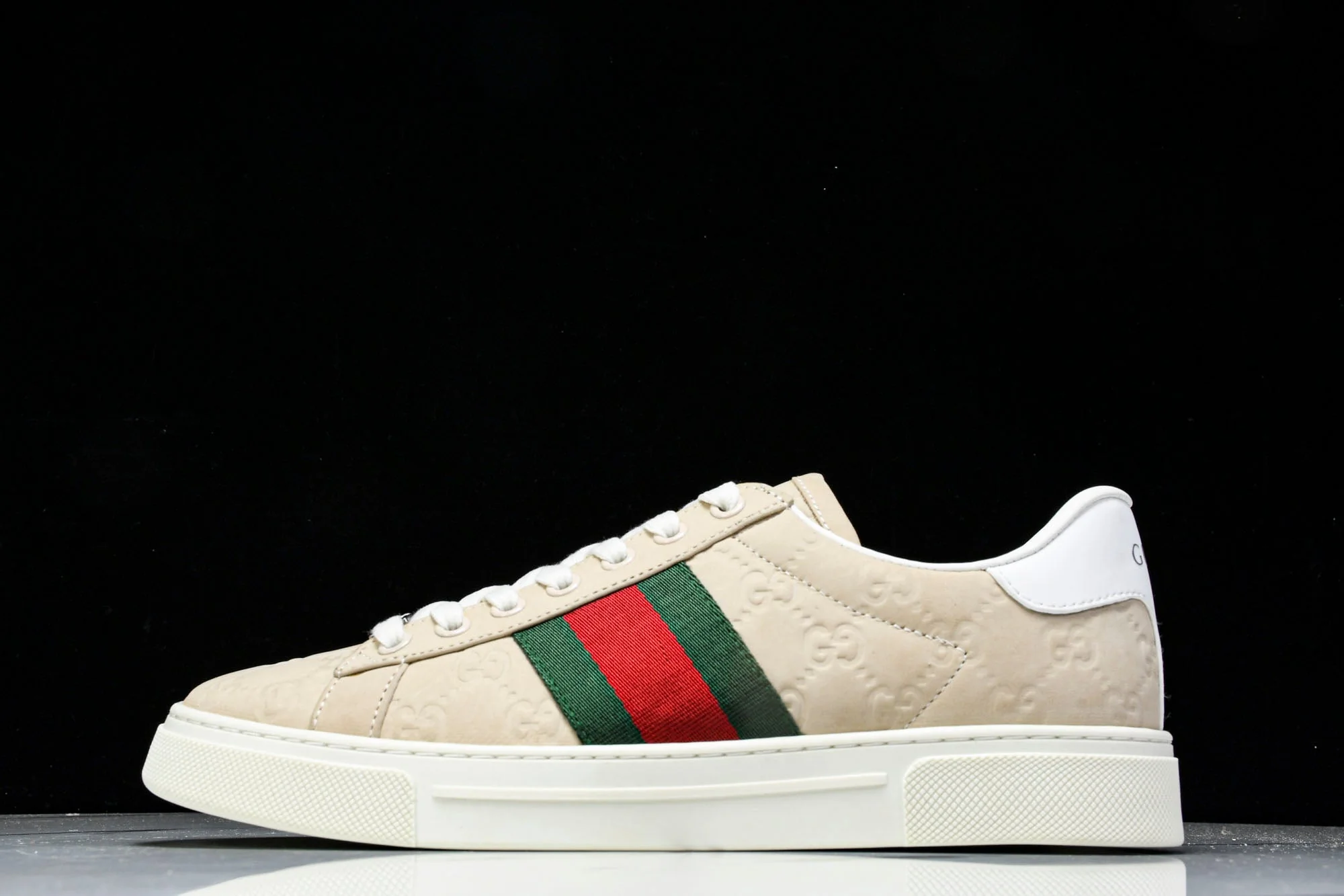 Guссi Ace Web 'Embossed Beige Monogram'