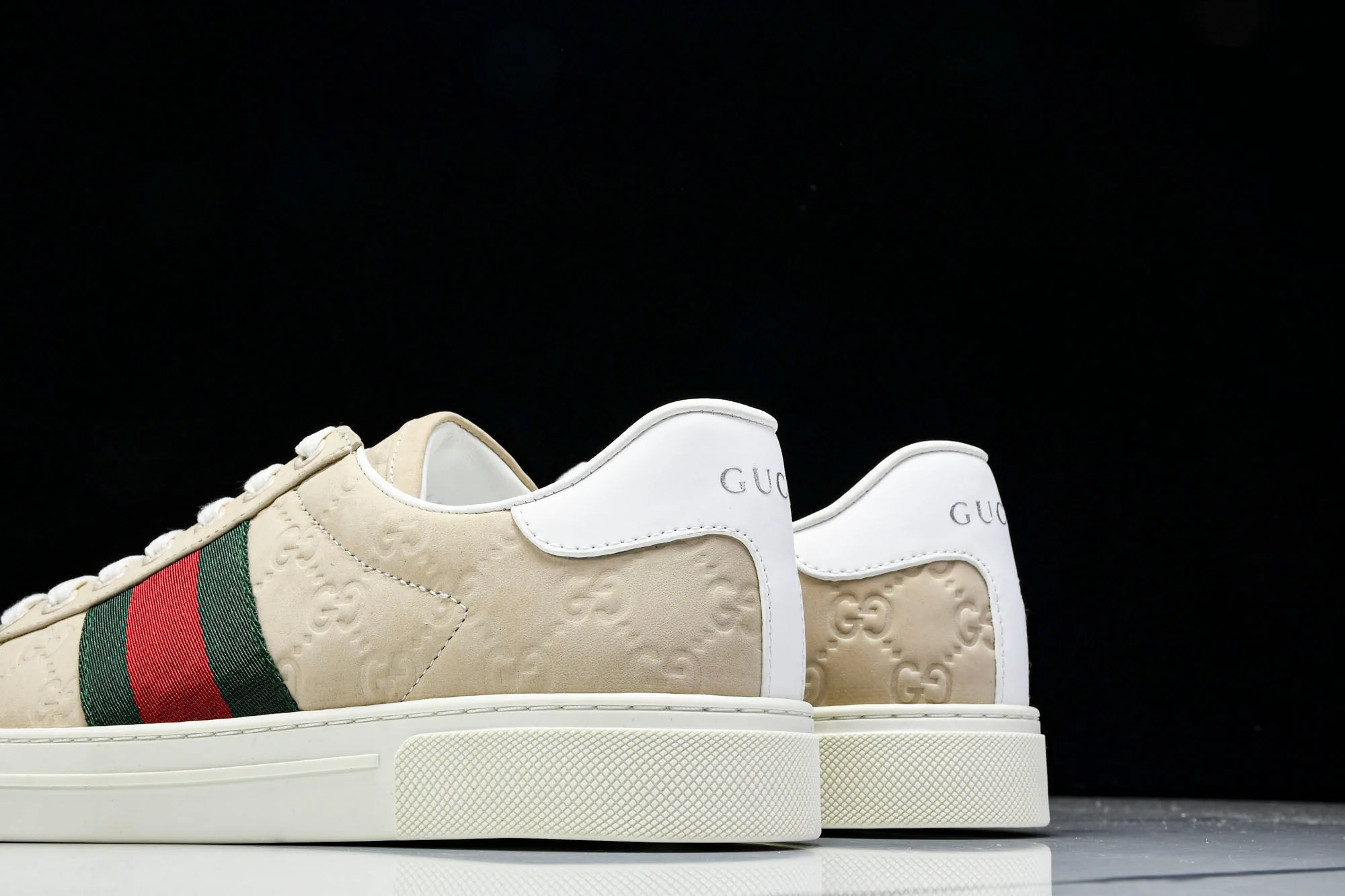 Guссi Ace Web 'Embossed Beige Monogram'