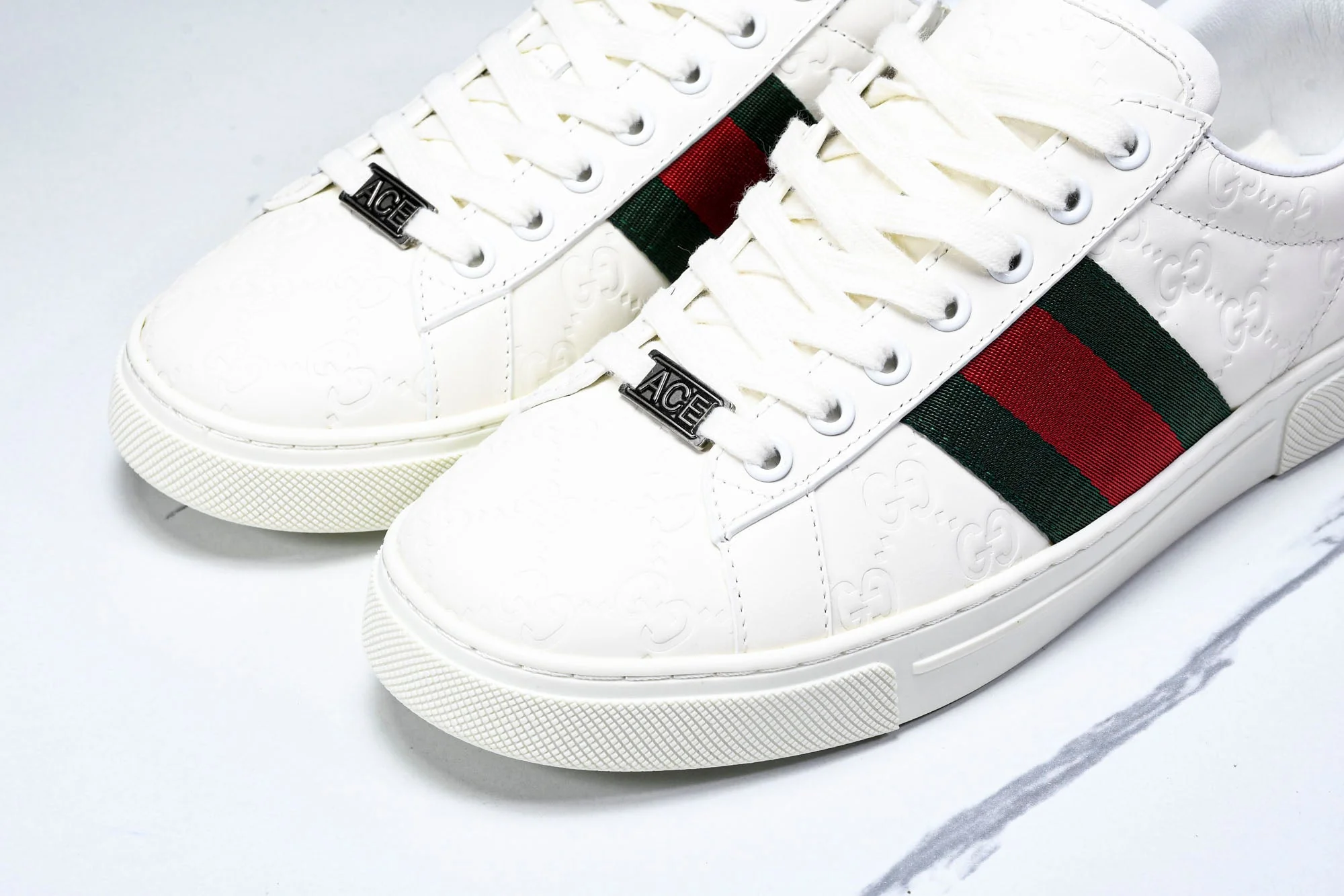 Guссi Ace Web 'Embossed White Monogram'