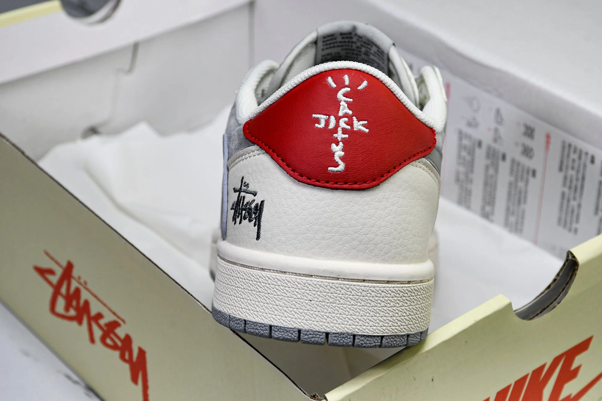 Travis Scott AJ1 Low x Stussy 'Grey White Red' (Custom)