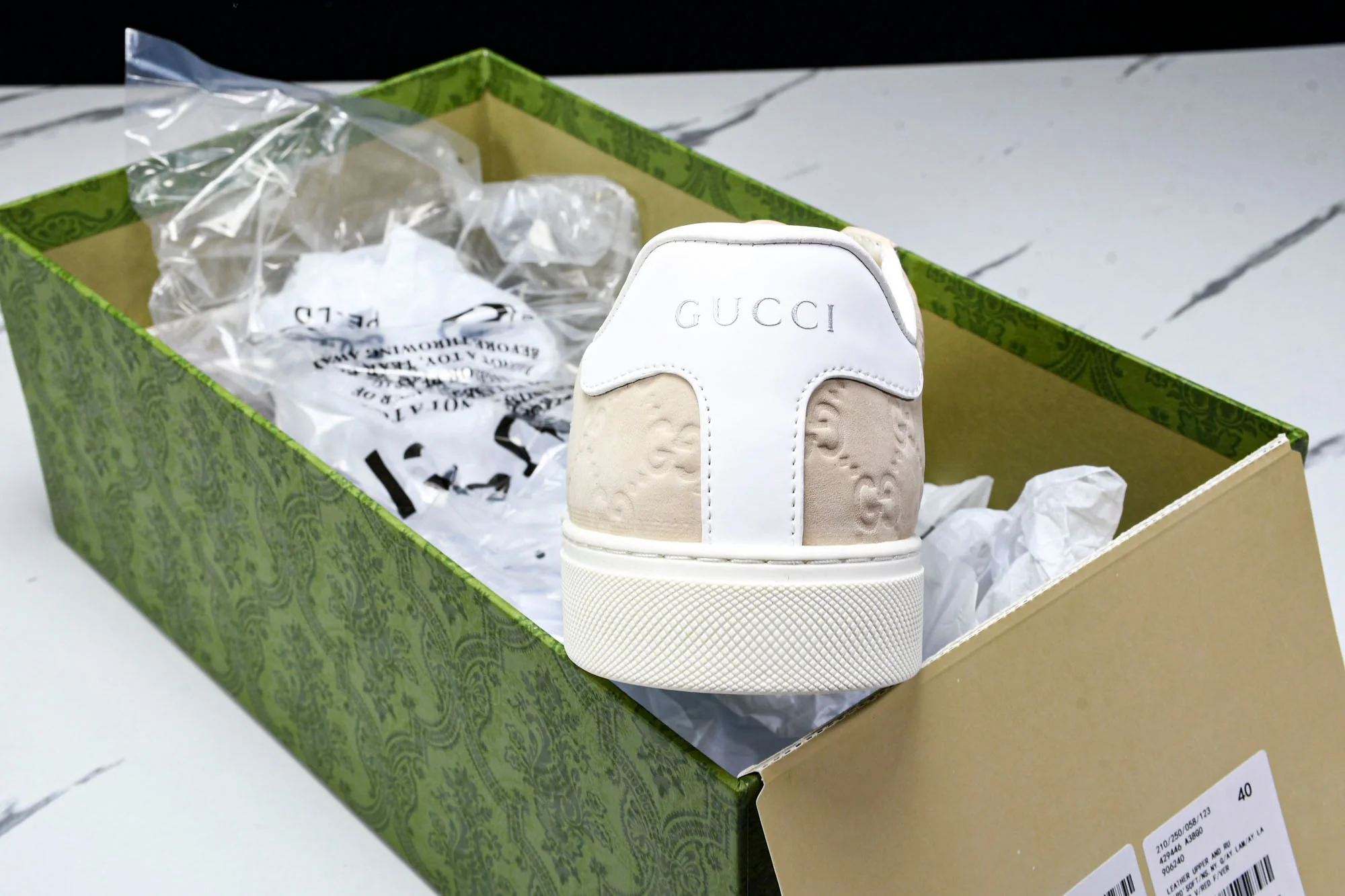 Guссi Ace Web 'Embossed Beige Monogram'