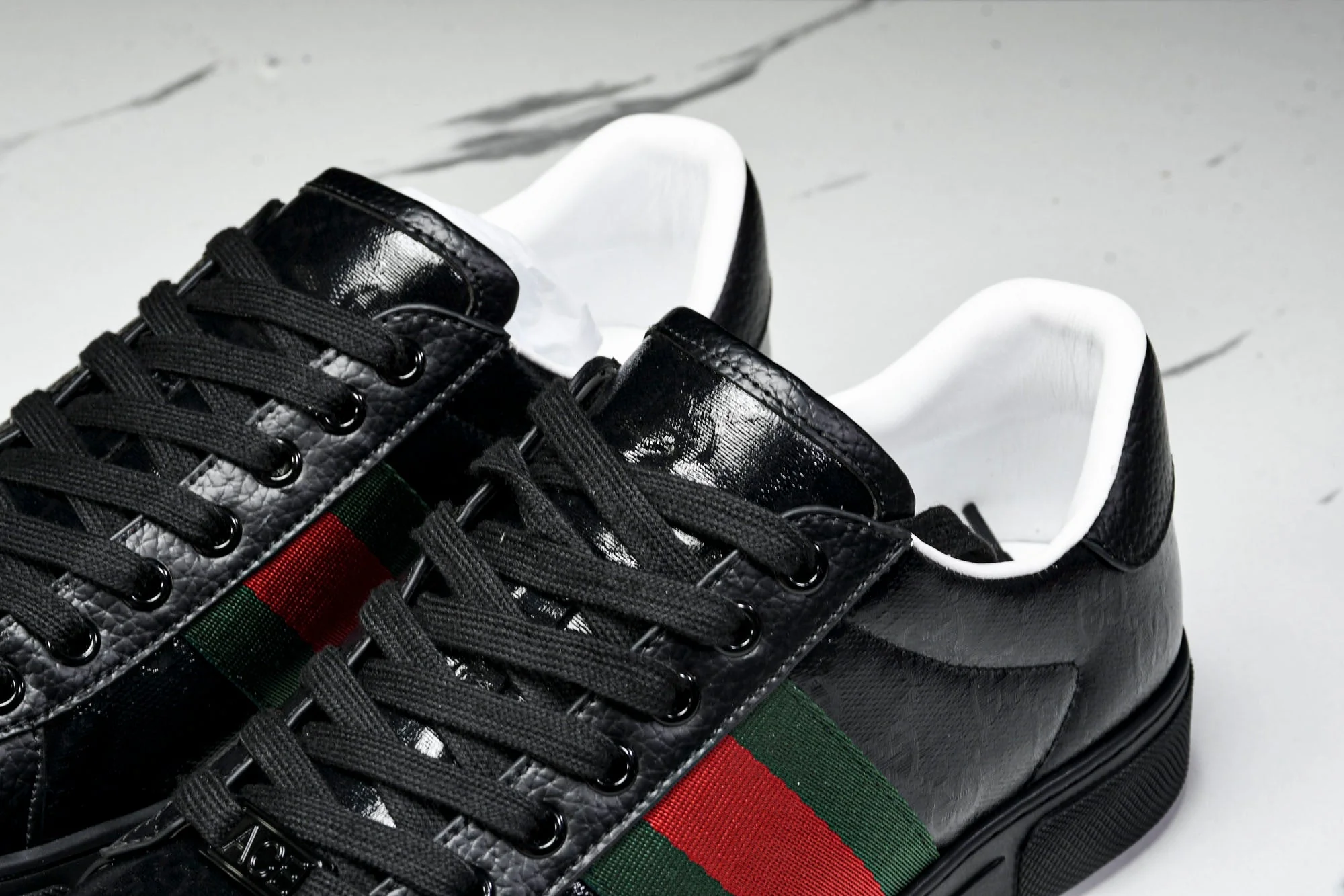 Guссi Ace Web 'Glossy Black Monogram'